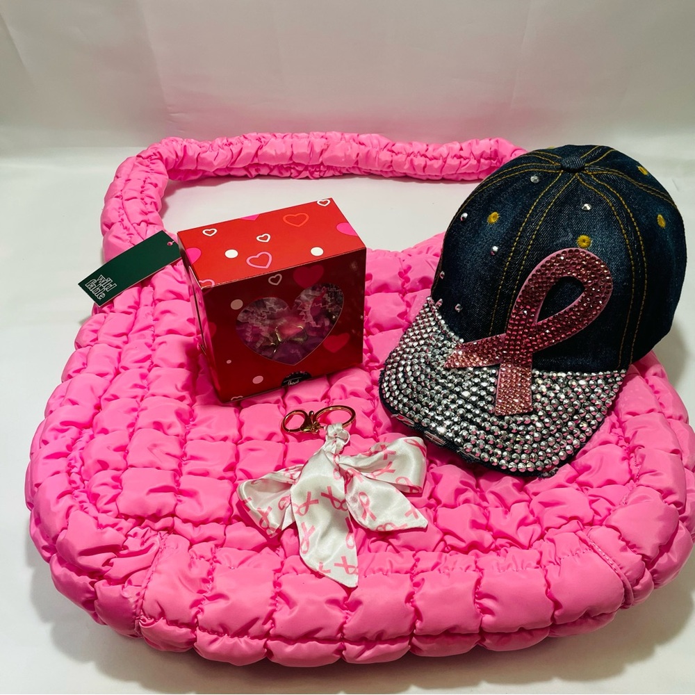 💖Breast CA Awareness Set💖Large Puffer Bag, Denim Bling Cap, BagCharm, Angel Soap - Picture 12 of 13